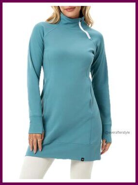 Fleece Running Dress Tunic Sweatshirt 1/4 Zip Mock Neck Winter Dress Pockets